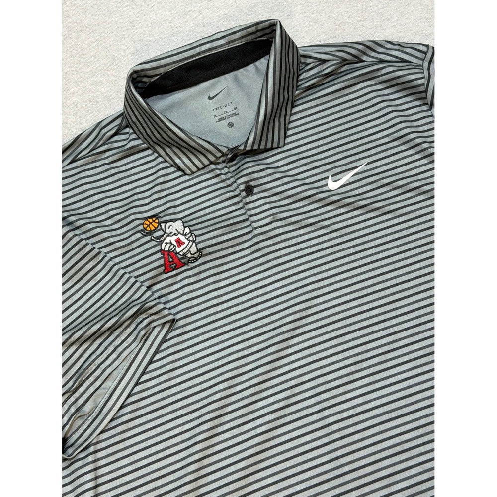 Nike Alabama Crimson Tide Dri-FIT Polo Shirt Mens XL Gray Black Striped Big Al
